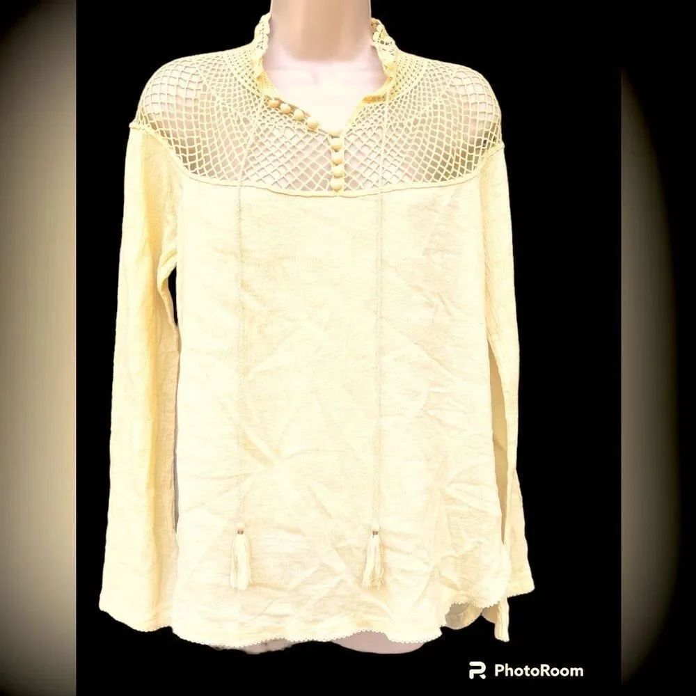 Free People On The Island Crochet High Neck Top Size M